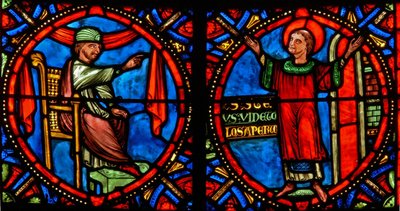 Ikkuna w10, jossa ylimmäinen pappi yrittää saada St Stephenin luopumaan saarnaamisesta (nykyaikainen) tekijältä French School