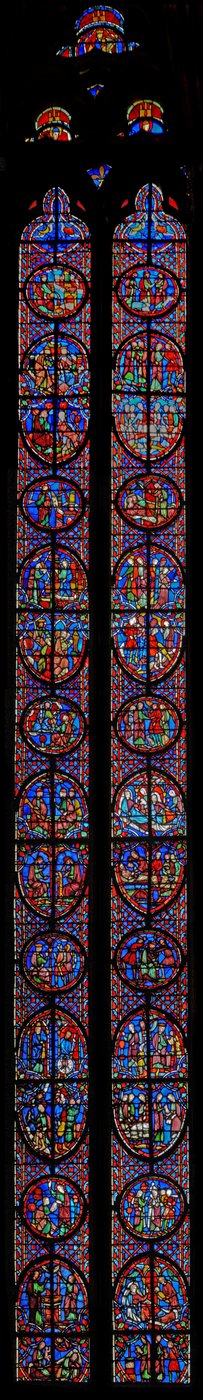 Window w11 Jeremian (V) ja Tobiaksen (R) kirjat tekijältä French School