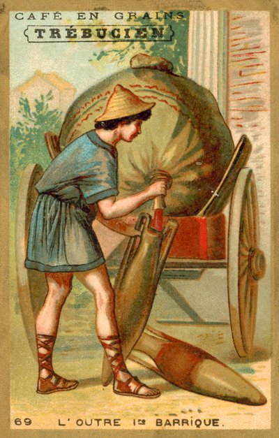 Viininahka - ensimmäinen tynnyri (chromolitho) tekijältä French School