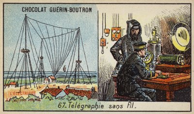 Langaton lennätys (chromolitho) tekijältä French School
