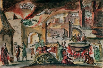 Noituuskohtaus, luultavasti näyttämö, 1600-luvun 2. puolisko (wc paperilla) tekijältä French School