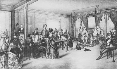 Algerialaiset naiset pariisilaiskahvilassa, n. 1860 (kaiverrus) tekijältä French School