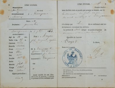 Työntekijöiden käsikirja, jonka on julkaissut Mairie of Dampmart Felix Augerille (s.1850), 1864 tekijältä French School