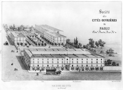 Työntekijöiden asuntoalue, 58 rue Rochechouart, Pariisi, noin 1870 tekijältä French School