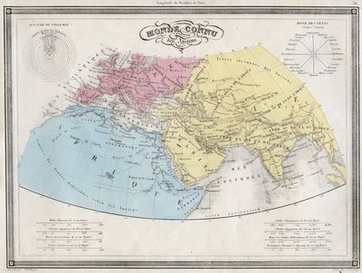Muinaisten maailma tunnettu - Levy, joka on poimittu Vuilleminin "Muinaisen ja modernin maantieteen yleismaailmallisesta atlasesta asuinkoulujen käyttöön" - noin. 1845 tekijältä French School