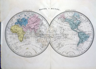 Maailmankartta, kuvitus Atlas Geographic Modernesta, Prosper-Auguste Poulain de Bossay, n. 1850 tekijältä French School