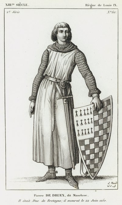 XIII vuosisata, Louix IX:n hallituskausi, Pierre de Druex, dit Mauclere, Hän oli Bretagnen herttua; hän kuoli 22. kesäkuuta 1250 (kaiverrus) tekijältä French School