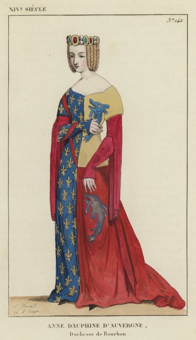 XIV vuosisata, Anne Dauphine Auvergnesta, Bourbonin herttuatar (värillinen kaiverrus) tekijältä French School