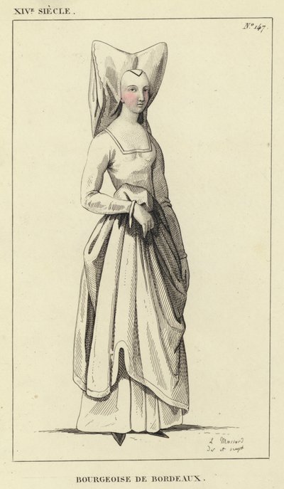 XIV vuosisata, Bourgeoise of Bordeaux (värillinen kaiverrus) tekijältä French School