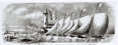 Huviveneet kiertämässä Jolietten majakkaa vuoden 1864 regatan aikana Marseillessa, Le Monde Illustresta, 17. syyskuuta 1864 tekijältä French School