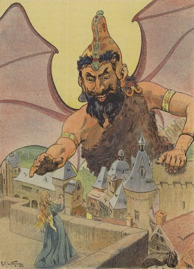 "Sinä seuraat minua", sanoi jättiläinen (värilitografia). tekijältä French School