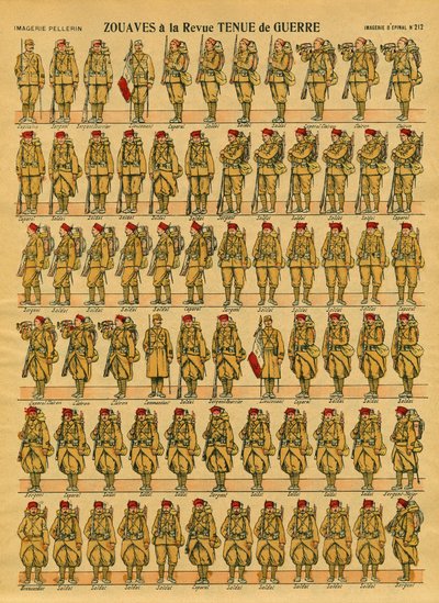 Zouaves, ranskalainen Armee-jalkaväkiyksikkö, jonka kenraali Clauzel perusti vuonna 1830 Algerian valloittamista varten. Epinaalinen kuvantaminen tekijältä French School