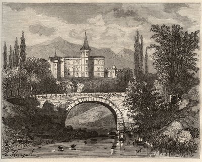 chateau de la rochelambert Haute-Loire-terminaalin laaksossa (43) - kaiverrus "La France illustrée: maantiede, historia, tilastohallinto" V.-A. Maltaanruskea. 1884 tekijältä French School