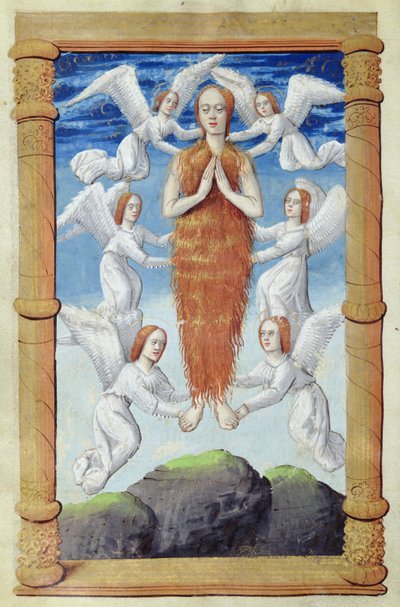 fol.97v Maria Magdalenan taivaaseenastuminen, kirjasta Heures a l