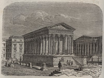 Carree de Nimes -kansi - Ranska, Languedoc-Roussillon, Gard - kaiverrus Victor Duruyn (1811-1894) "" Histoire de France" -kirjoitukseen - 1882 tekijältä French School