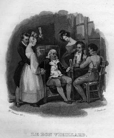 vanha kunnon mies Chanson de Beranger teoksessa "Oeuvres valmistuu" (1834), Pierre Jean de Beranger (1780-1857), ranskalainen runoilija ja lauluntekijä. tekijältä French School