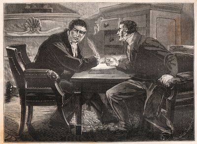 Heinäkuun monarkia - kolmen päivän ministeriö - Andre Dupinin (1783-1865) ja Jean-Charlesin (Jean-Charles) Persilin (1785-1870) haastattelu - 1834 - kaiverrus tekijältä French School