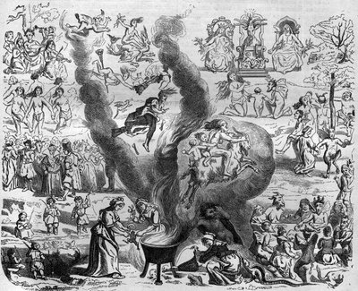 tuhannen vuoden taikausko: sapatti. Maurice Lachatren kaiverrus "Histoire des Papes-Rois-Queen and Empereurs a travers les centuries" tekijältä French School