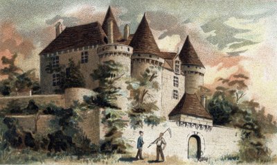 näkymä Fenelonin linnalle Dordognessa. tekijältä French School