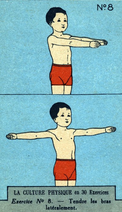 treenata, kunto, kehon harjoitukset, hyvä terveys, terve (kromolitografia) 1900-luvun alku tekijältä French School
