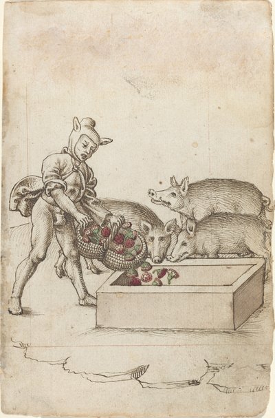 Hullu, joka ruokkii sikoja kukkia [fol. 42 recto] tekijältä French early 16th Century