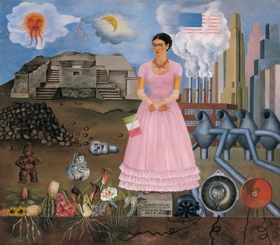Omakuva Meksikon ja Yhdysvaltojen välisellä rajalla tekijältä Frida Kahlo