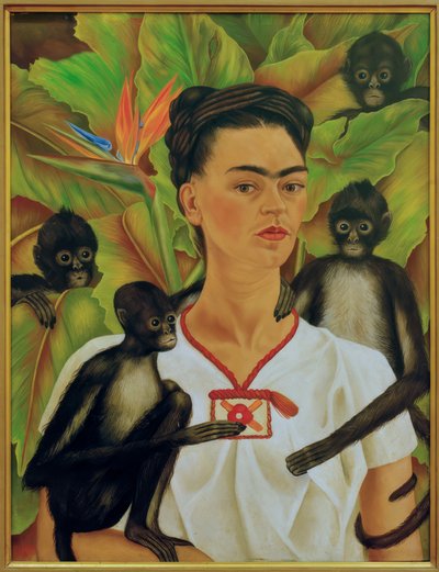 Omakuva apinoiden kanssa tekijältä Frida Kahlo