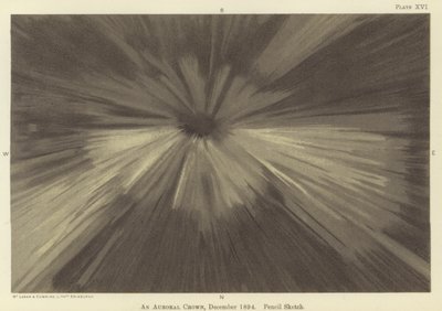 Auroral Crown, joulukuu 1894, lyijykynäluonnos (väri litho) tekijältä Fridtjof Nansen