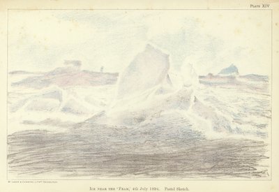 Jää lähellä "Framia", 4. heinäkuuta 1894, pastelliluonnos (väri litho) tekijältä Fridtjof Nansen