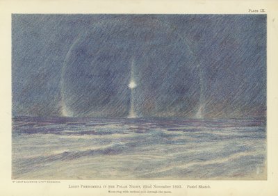 Valoilmiöitä napayössä, 22.11.1893, pastellisketsi (värilitho) tekijältä Fridtjof Nansen