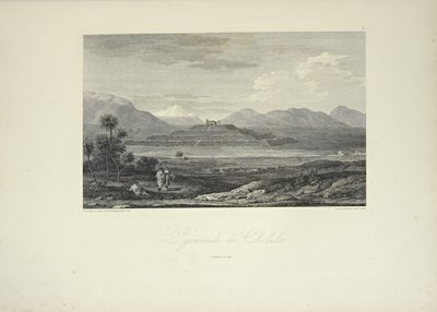 Cholulan pyramidi, piirtänyt Gmelin, kuvitus Alexander von Humboldtin ja Aime Bonplandin teoksesta "Näkymät Cordilleraille ja Amerikan alkuperäiskansojen monumenteille" tekijältä Friedrich Alexander Baron von (after) Humboldt