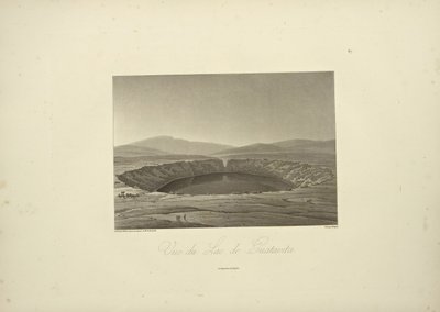 Näkymä Guatavita-järvelle, piirtänyt Thibaut, kaivertanut Bouquet, kuvitus Alexander von Humboldtin ja Aime Bonplandin teoksesta "Näkymät Cordilleraille ja Amerikan alkuperäiskansojen monumenteille" tekijältä Friedrich Alexander Baron von (after) Humboldt