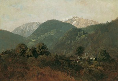 Näkymä Scheuchensteinista Gauermannhofiin Schneebergin taustalla tekijältä Friedrich August Mathias Gauermann