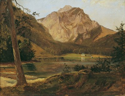 Edessä Langbathsee ja Höllengebirge tekijältä Friedrich August Mathias Gauermann