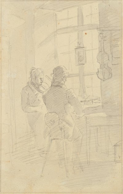Kaksi miestä soittaa viulua tekijältä Friedrich August Mathias Gauermann