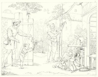 Kuvitus Schillerin Lied von der Glockelle tai Kellon laululle (kaiverrus) tekijältä Friedrich August Moritz Retzsch