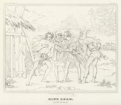 Kuningas Lear, näytös III, kohtaus 4 (kaiverrus) tekijältä Friedrich August Moritz Retzsch