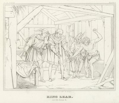 Kuningas Lear, näytös III, kohtaus 6 (kaiverrus) tekijältä Friedrich August Moritz Retzsch