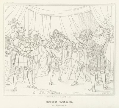Kuningas Lear, V näytös, kohtaus 3 (kaiverrus) tekijältä Friedrich August Moritz Retzsch
