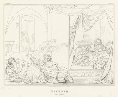 Macbeth, näytös II, kohtaus 1 (kaiverrus) tekijältä Friedrich August Moritz Retzsch