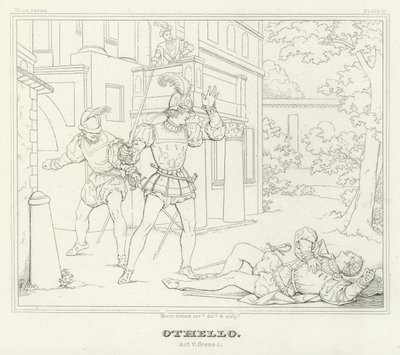Othello, V näytös, kohtaus 1 (kaiverrus) tekijältä Friedrich August Moritz Retzsch