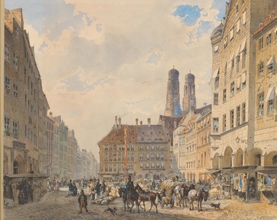 Marienplatz Münchenissä ja taustalla Frauenkirche (kirkko). tekijältä Friedrich Eibner