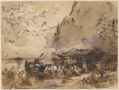 Lautta Königsee-joella tekijältä Friedrich Gauermann