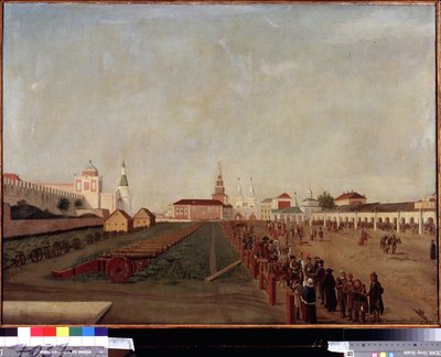 Punainen tori Moskovassa. Friedrich Hilferdingin (1710-1798) maalaus, öljy kankaalle, noin 1780. 1700-luvun saksalaista taidetta. Venäjän valtionmuseo, Pietari. tekijältä Friedrich Hilferding