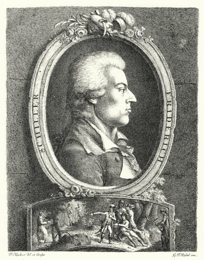 Friedrich Schiller, saksalainen runoilija, näytelmäkirjailija ja filosofi (kaiverrus) tekijältä Friedrich Kirschner