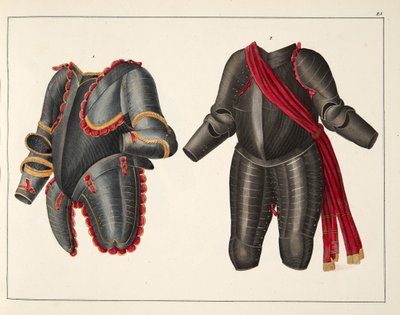 Panssari, levy julkaisusta "A History of the Development and Customs of Chivalry", kirjoittanut tohtori Franz Kottenkamp, julkaissut Carl Hoffmann, 1842 tekijältä Friedrich Martin von Reibisch