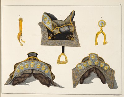 Satulat ja kannut, lautanen tohtori Franz Kottenkampin teoksesta "A History of the Development and Customs of Chivalry", julkaisija Carl Hoffmann, 1842 tekijältä Friedrich Martin von Reibisch