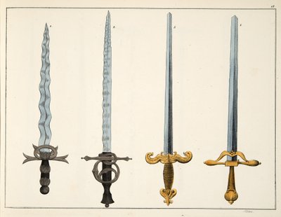 Miekat, levy julkaisusta "A History of the Development and Customs of Chivalry", kirjoittanut tohtori Franz Kottenkamp, julkaissut Carl Hoffmann, 1842 tekijältä Friedrich Martin von Reibisch