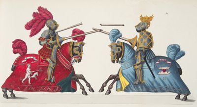 Kaksi ritaria turnauksessa, lautanen tohtori Franz Kottenkampin kirjasta "A History of the Development and Customs of Chivalry", julkaisija Carl Hoffmann, 1842 tekijältä Friedrich Martin von Reibisch