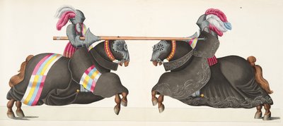 Kaksi ritaria turnauksessa, lautanen tohtori Franz Kottenkampin kirjasta "A History of the Development and Customs of Chivalry", julkaisija Carl Hoffmann, 1842 tekijältä Friedrich Martin von Reibisch